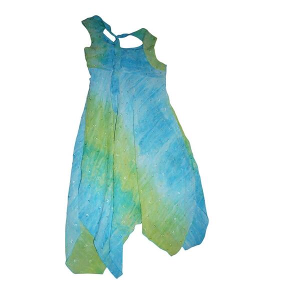 Hype Kids Green Blue Ombré Fairy Dress Size 8 Y2K Handkerchief Hem Shimmery - Picture 6 of 7